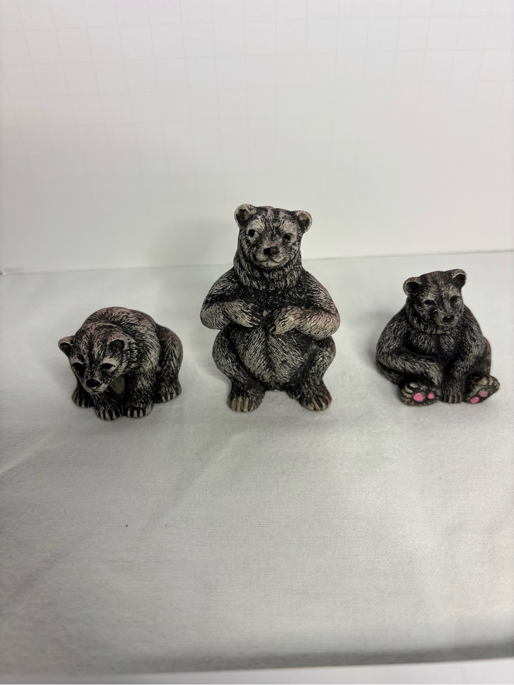 Charming Set Of Three Bears Figurines. Each With Unique Pose & Detail Sculpting